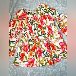 Spence Floral Ruffle Blouse – Sheer Flowy Boho Top, M